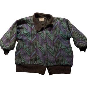 Tundra Canada Vintage Men’s XL Green Geometric Wool LS Full Zip Sweater Jacket